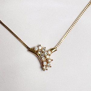 Vintage Avon Goldtone Rhinestone Crescent Cocktail Necklace Herringbone Chain